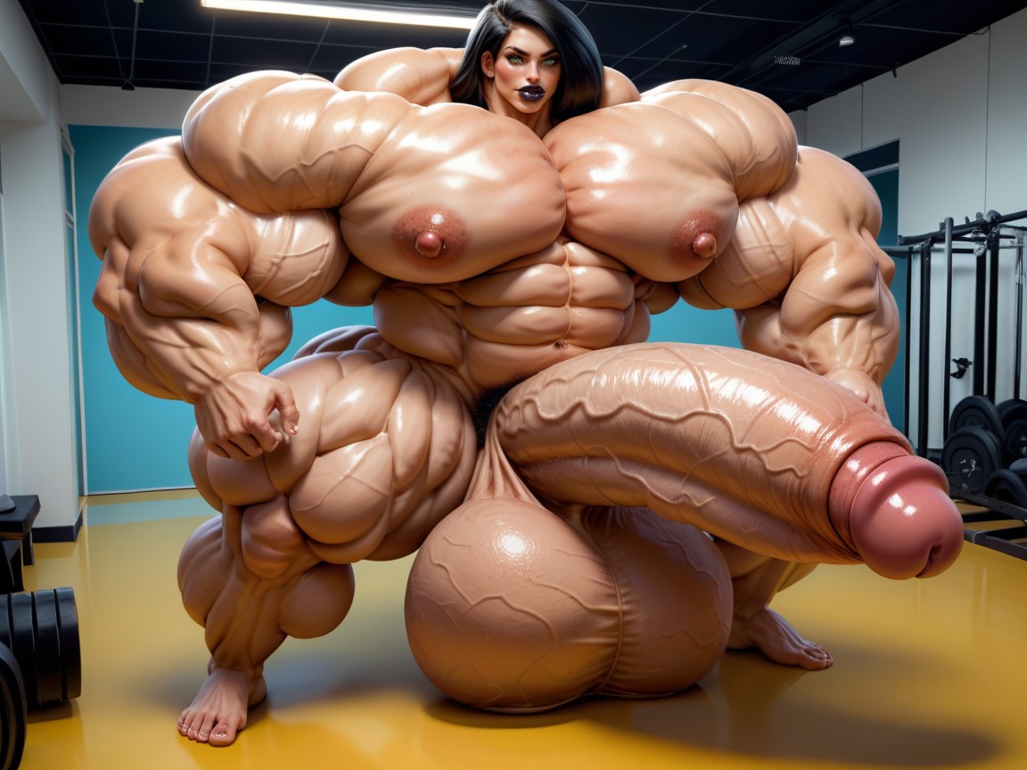 Hyper Absurdly Oversized Gigantic Girthy Penis, Naked, Hyper Gigantic Balls ニューハーフAIポルノ