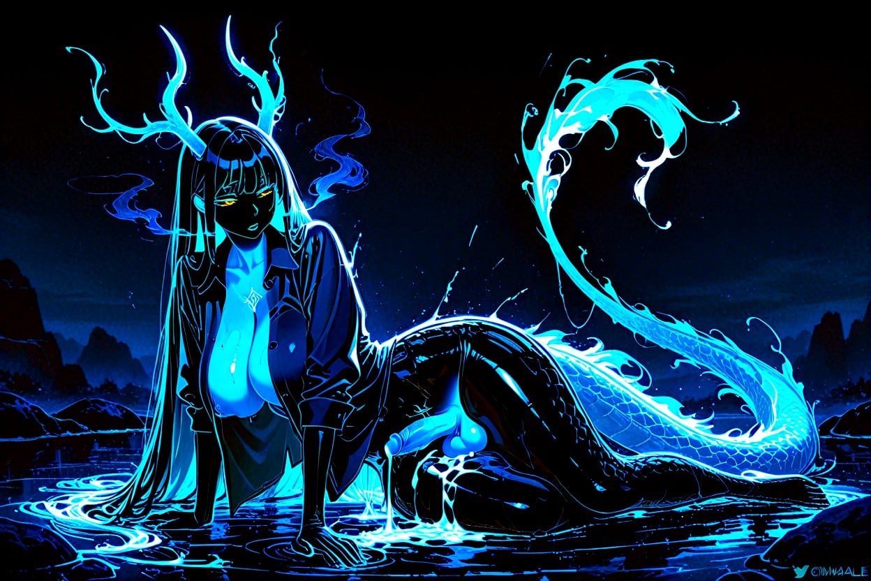 Glowing Antlers, Full Body, Oiled Body Shemale AI Porn