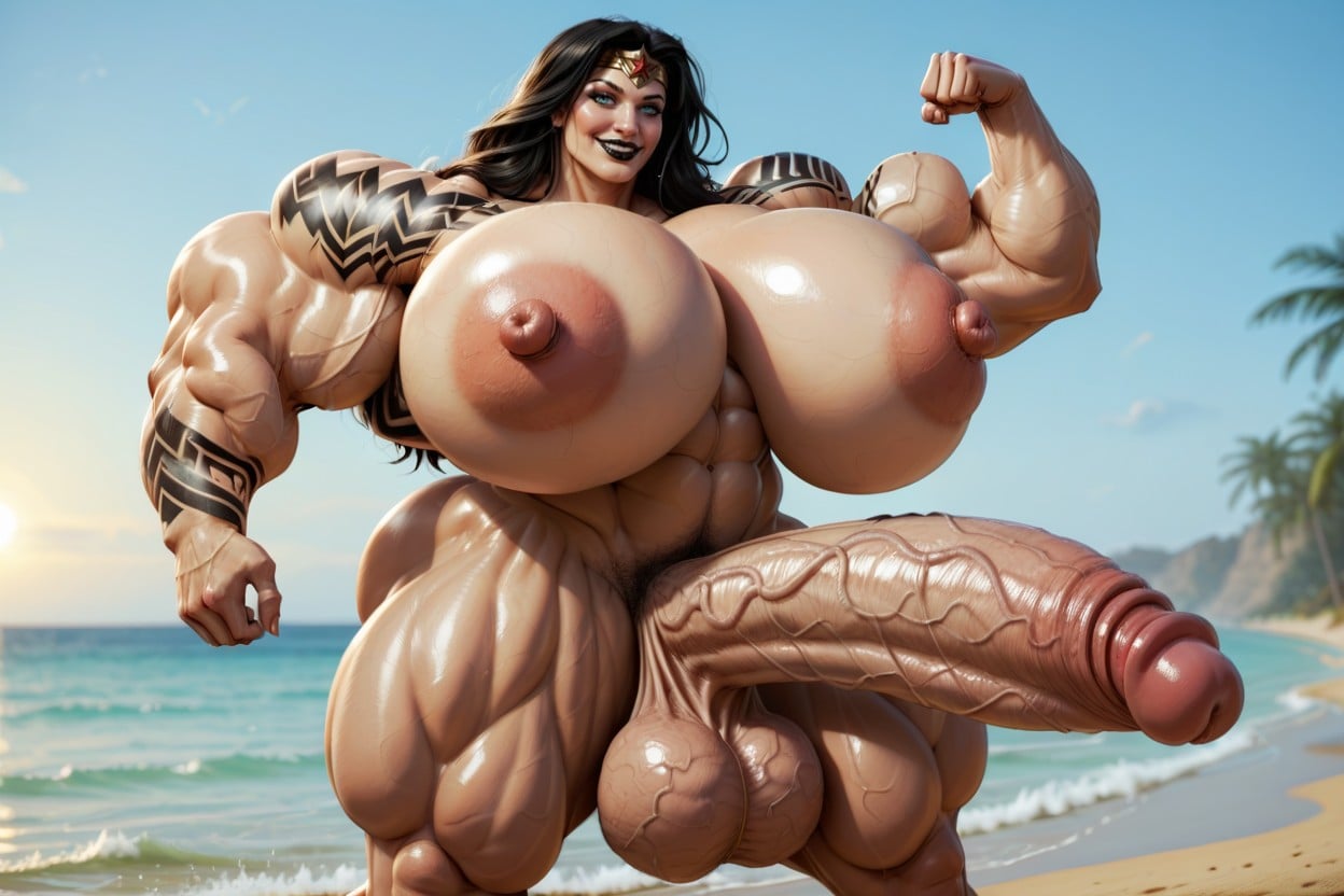 Smiling, Hyper Tits, Extremely Gigantic Breasts ニューハーフAIポルノ