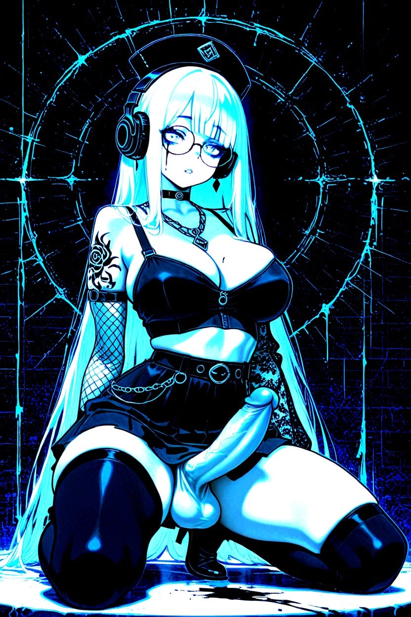 A Cropped Top, And Straight Bangs Partially Covering Her Eyes Her Eyes Are Completely Black, With A Slightly Abstract 人妖AI色情