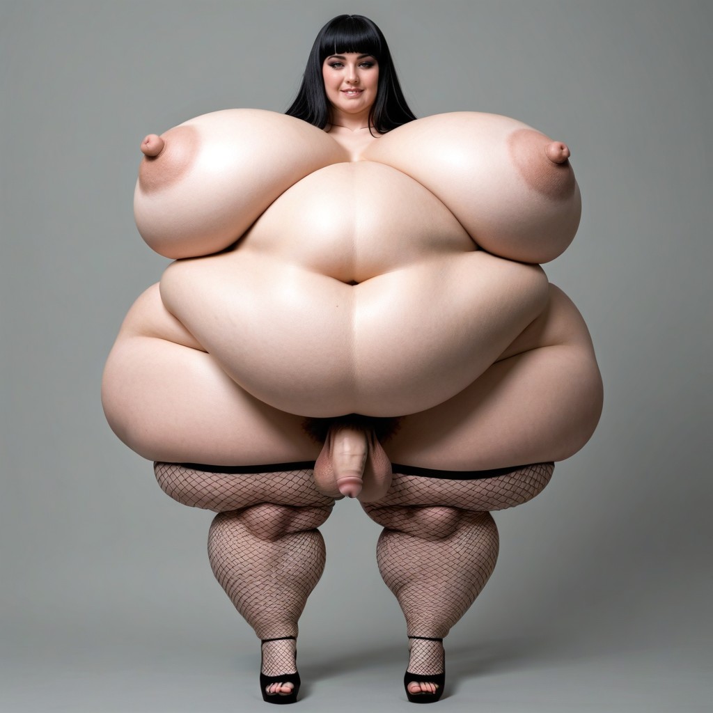 Extremely Beautiful Face, Giant Fake Tits, Nipples Exposed ニューハーフAIポルノ
