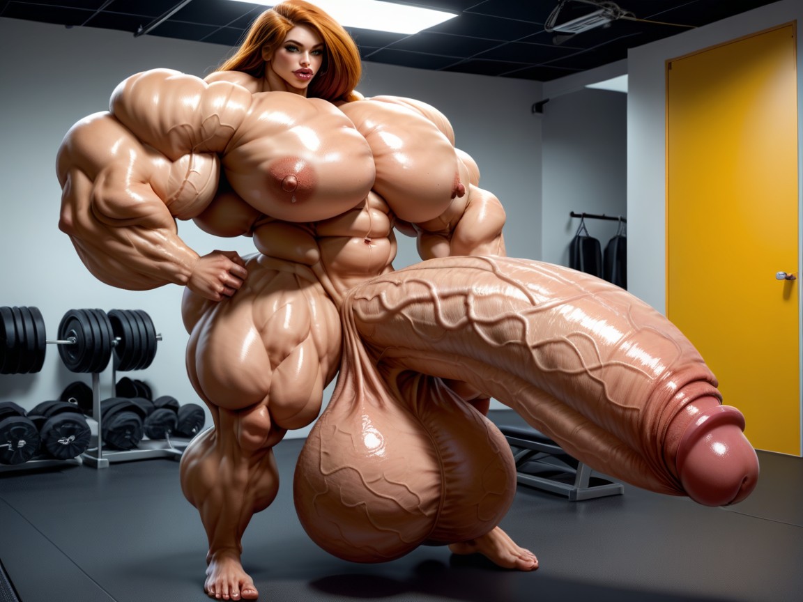 Rounded Ass, Hyper Absurdly Oversized Gigantic Massive Muscle, Hyper Gigantic Balls Shemale AI Porn