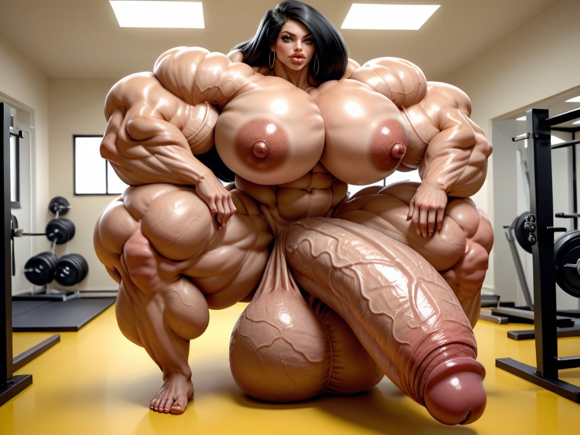 Hyper Gigantic Abs, Naked, Hyper Growth Shemale AI Porn