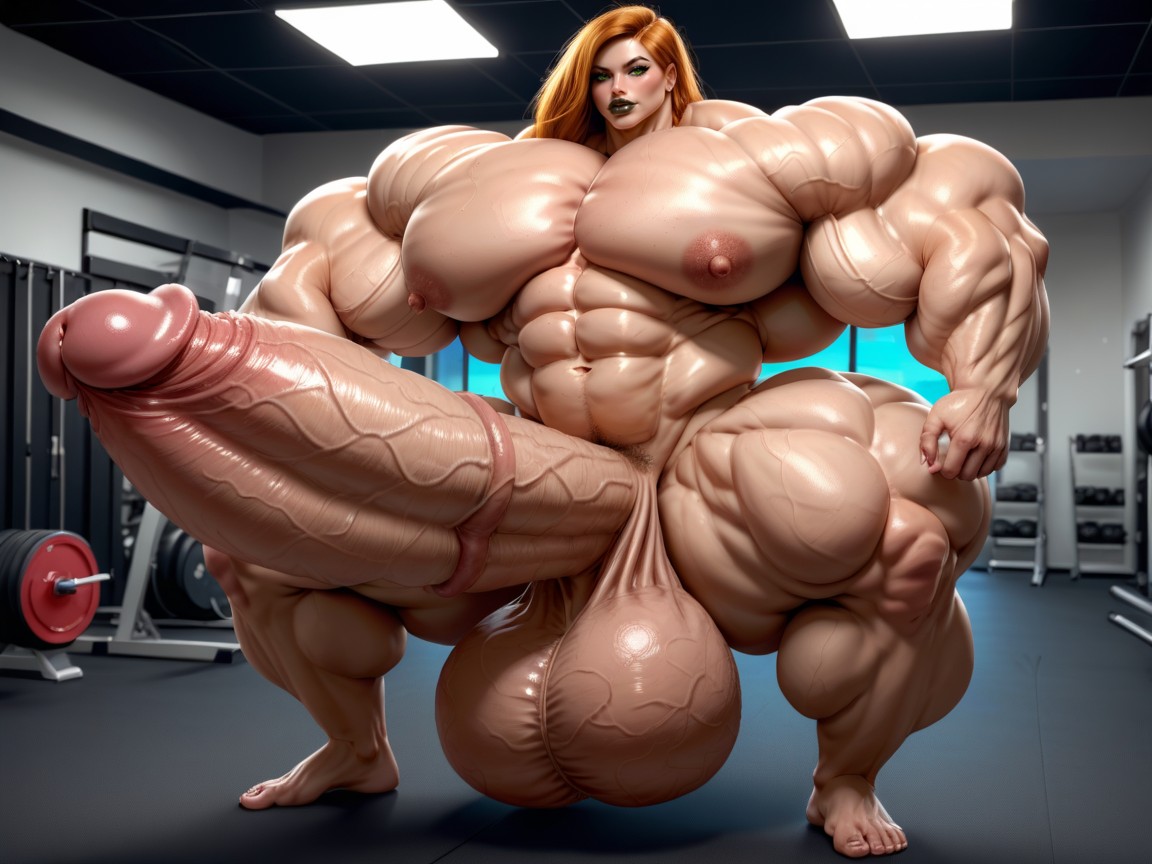 Hyper Gigantic Massive Abs, Giant Bulging Penis, Naked Shemale AI Porn