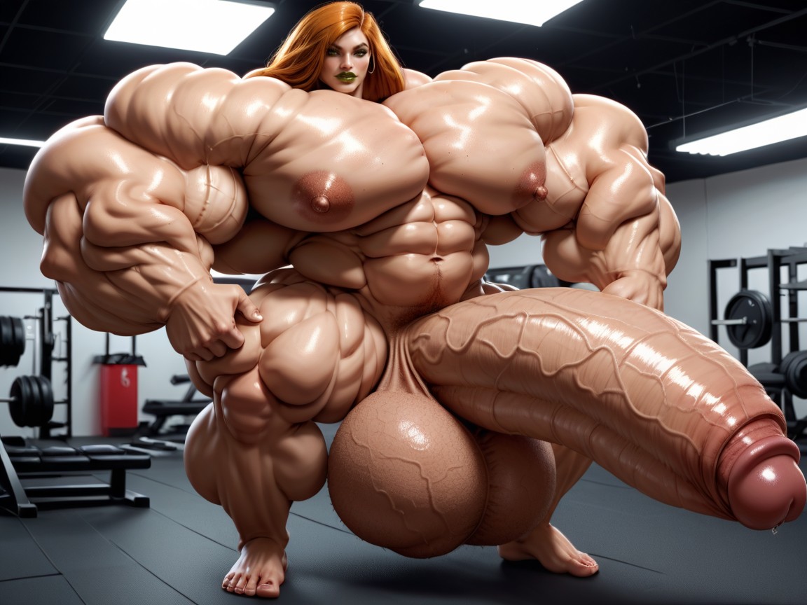 Hyper Absurdly Oversized Muscle, Hyper Absurdly Oversized Gigantic Wides Penis, Hyper Swollen Bimbo Lips Shemale AI Porn