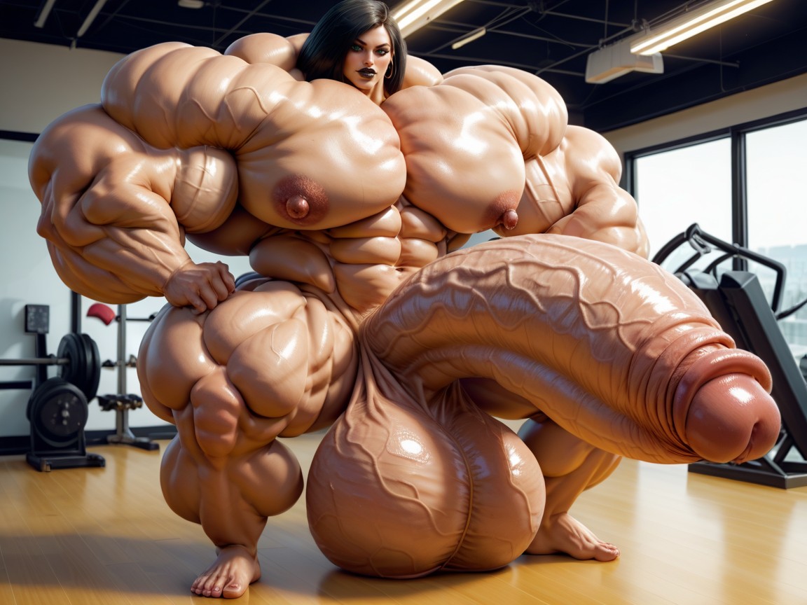 ボディより大きいペニス, Balls Are Big Enough To Touch The Floor, Hyper Absurdly Oversized Penis ニューハーフAIポルノ
