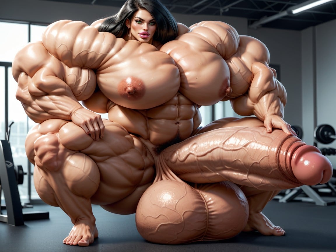 Full Body View, Hyper Absurdly Gigantic Balls, Pénis Plus Grand Que Le Corps Porno IA transsexuelle