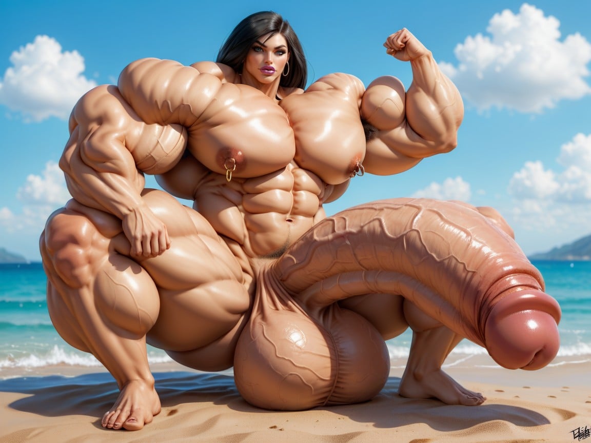 Penis Gigantic Then Torso, Hyper Absurdly Oversized Gigantic Massive Muscle, Hyper Gigantic Muscle Hips Shemale AI Porn