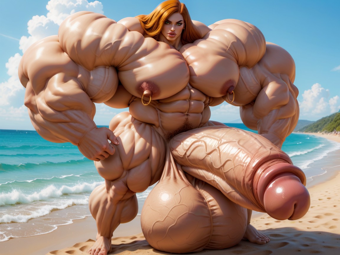 Hyper Absurdly Oversized Gigantic Massive Muscle, Giant Bulging Penis, Nude Hyper Futanari With Hyper Gigantic Penis Shemale AI Porn