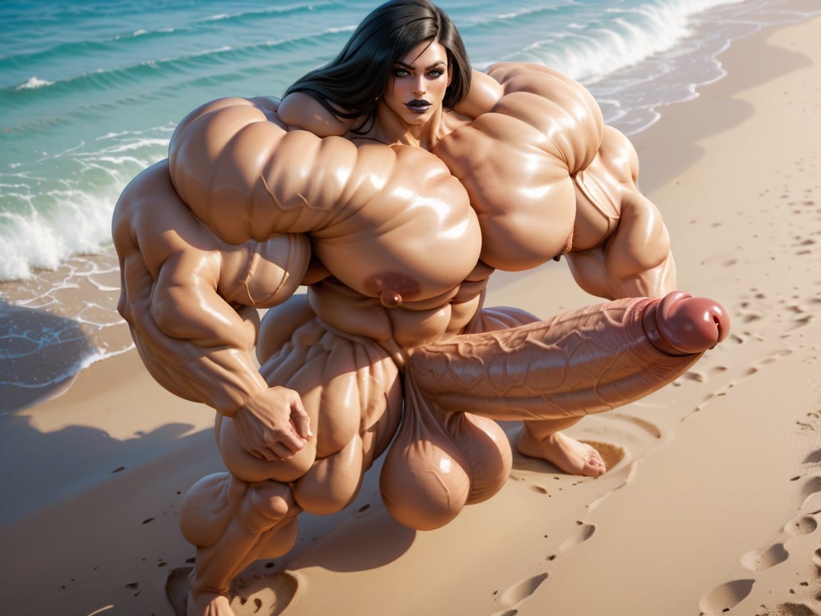 Gorgeous Face, Hyper Gigantic Muscle Hips, Nude Hyper Futanari With Hyper Gigantic Penis Shemale AI Porn