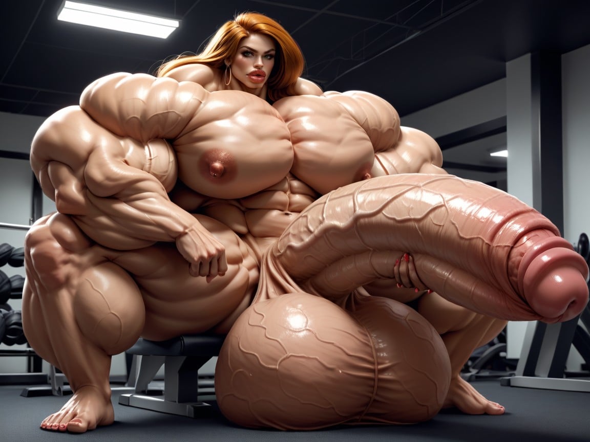 Rounded Ass, Balls Are Big Enough To Touch The Floor, Hyper Absurdly Oversized Gigantic Massive Muscle Shemale AI Porn