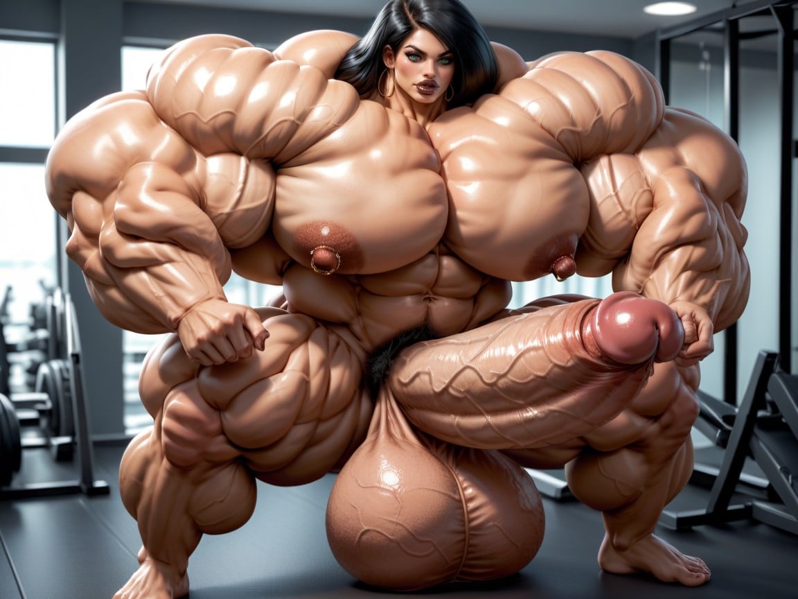 Full Body View, Hyper Gigantic Muscle Growth, Balls Are Just Too Gigantic ニューハーフAIポルノ
