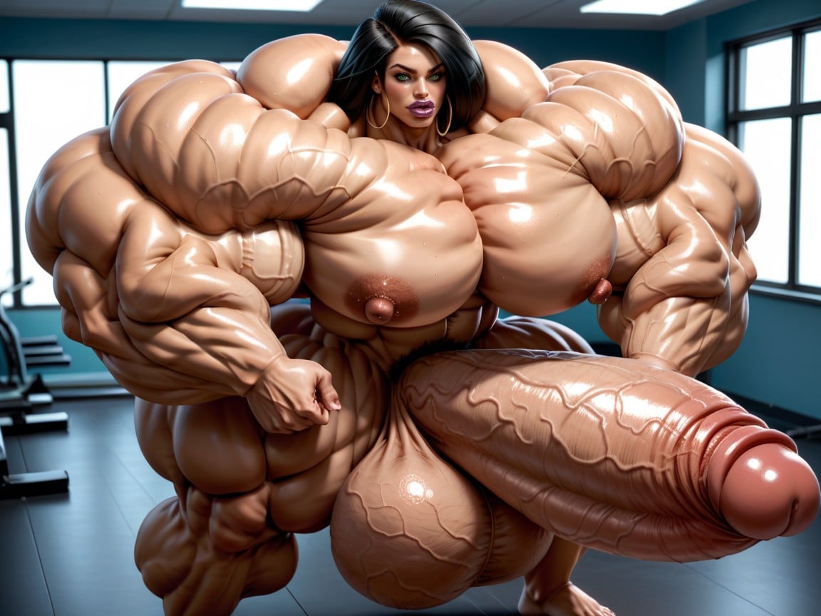 Penis Gigantic Then Torso, Penis The Size Of The Gym, Hyper Long Penis Shemale AI Porn