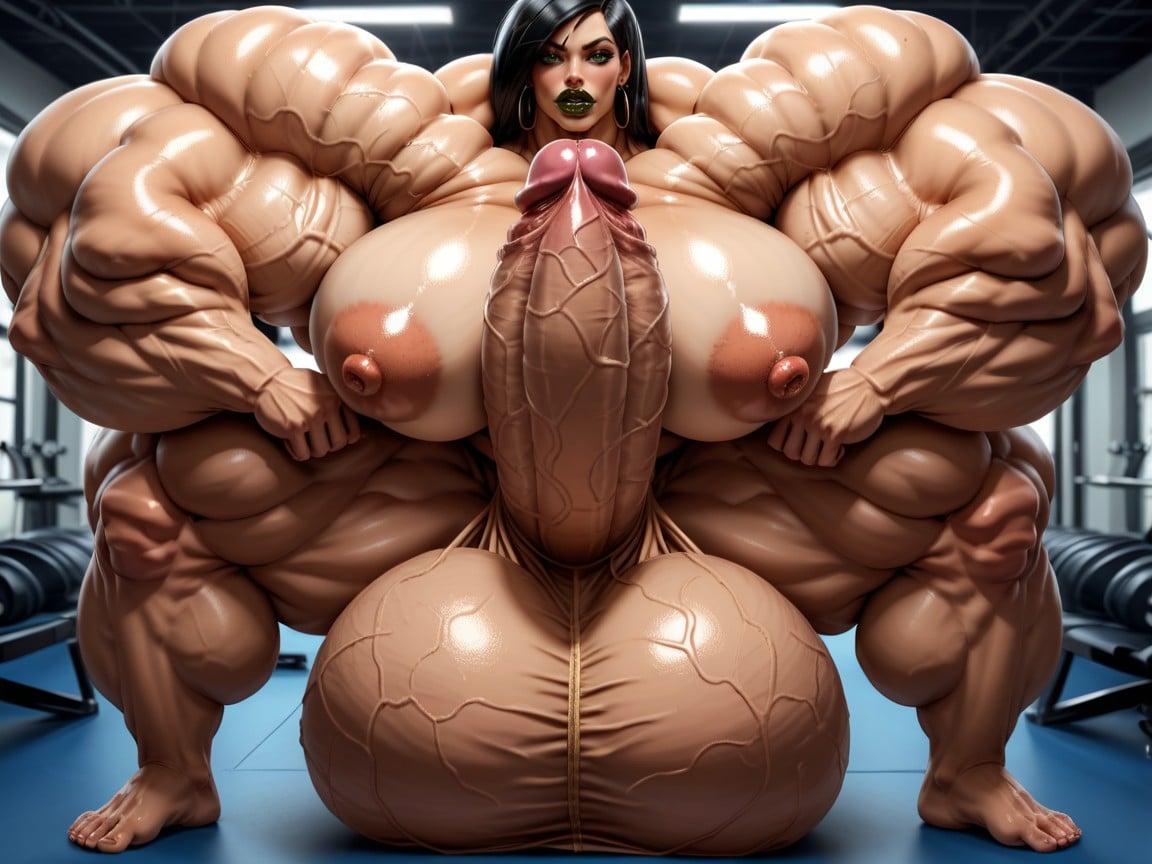 Hyper Swollen Bimbo Lips, Hyper Absurdly Oversized Gigantic Massive Muscle, Hyper Gigantic Muscle Growth Shemale AI Porn
