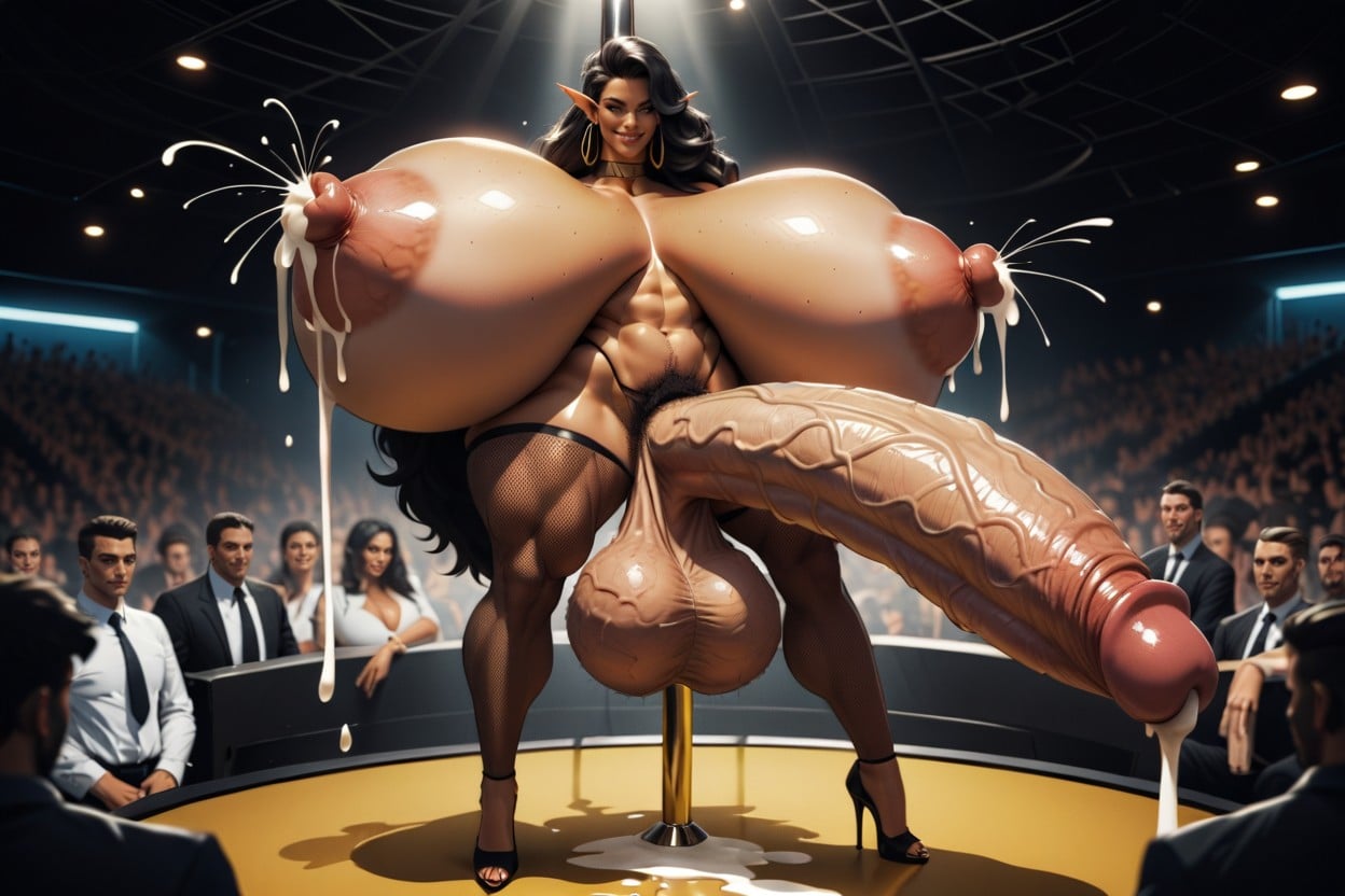 Futanari Stripper With Gigantic Hard Cock, Excessive Milk, 得意げな表情 ニューハーフAIポルノ