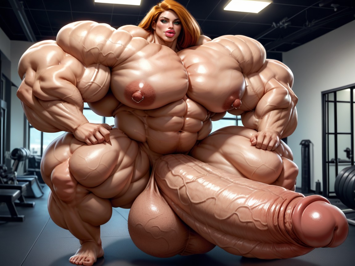 Naked, Hyper Gigantic Muscle Hips, Hyper Gigantic Massive Penis ニューハーフAIポルノ