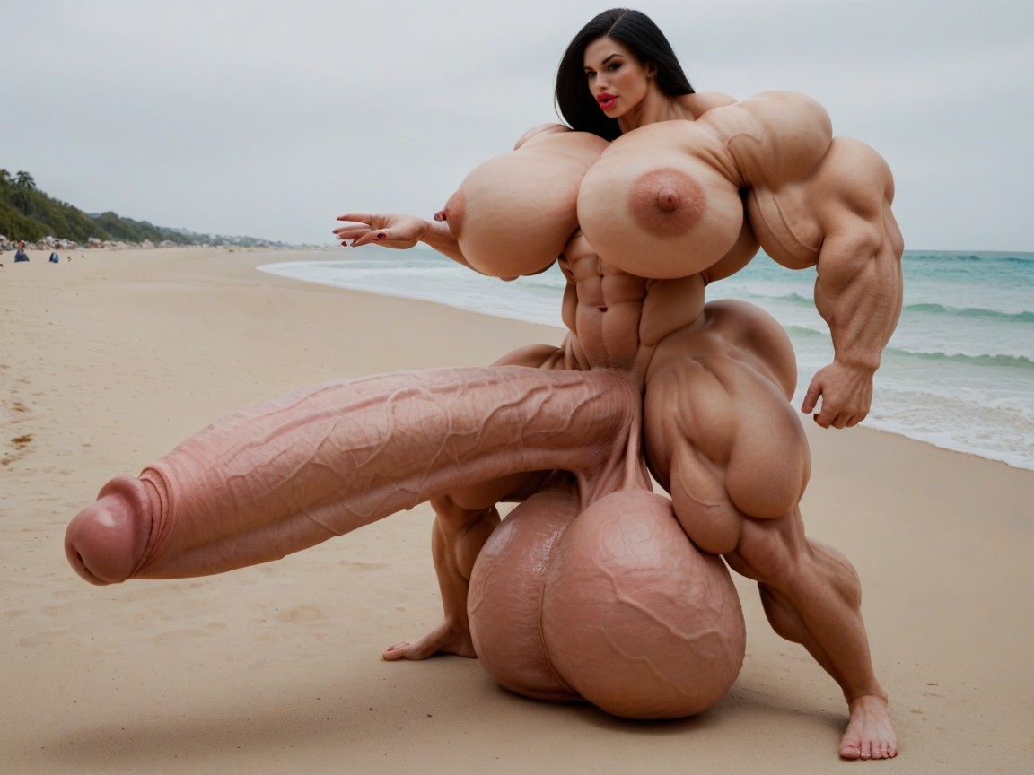Ultra Detailed Face, Hyper Gigantic Balls, Giant Bulging Penis Shemale AI Porn