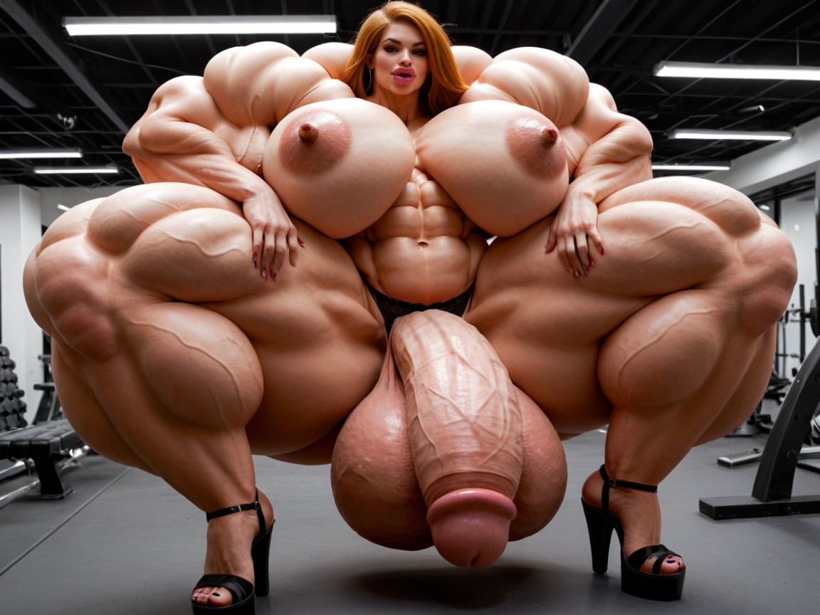Penis The Size Of The Gym, Hyper Oversized Muscle, Penis Gigantic Then Torso Shemale AI Porn