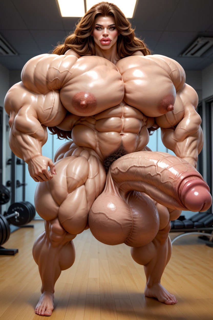 Hyper Gigantic Massive Balls, Penis Gigantic Then Torso, Yeux Marrons Porno IA transsexuelle