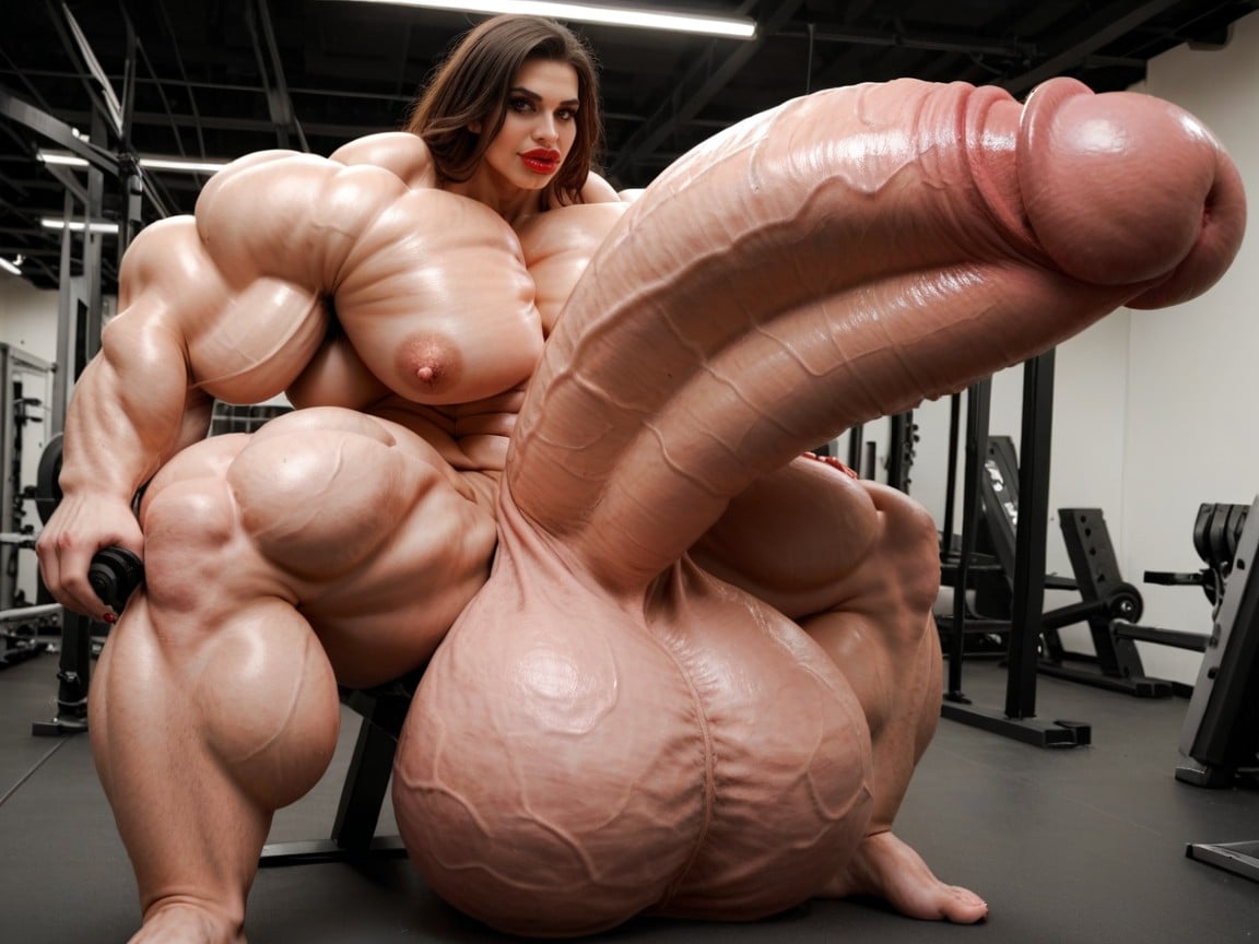 Giant Bulging Penis, Hyper Gigantic Balls, Hyper Oversized Gigantic Massive Muscle Transfrau KI-Porno