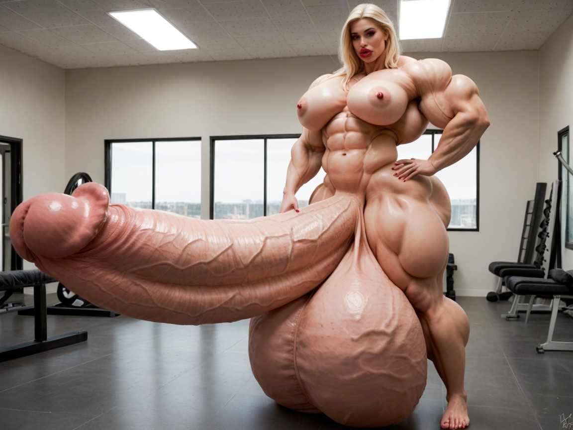 25+, Giant Bulging Penis, Hyper Oversized Gigantic Massive Girthy Penis Porno IA transsexuelle