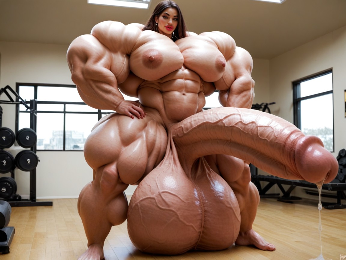 Full Body View, Nude Hyper Futanari With Hyper Gigantic Penis, Hyper Gigantic Massive Abs Porno IA transsexuelle