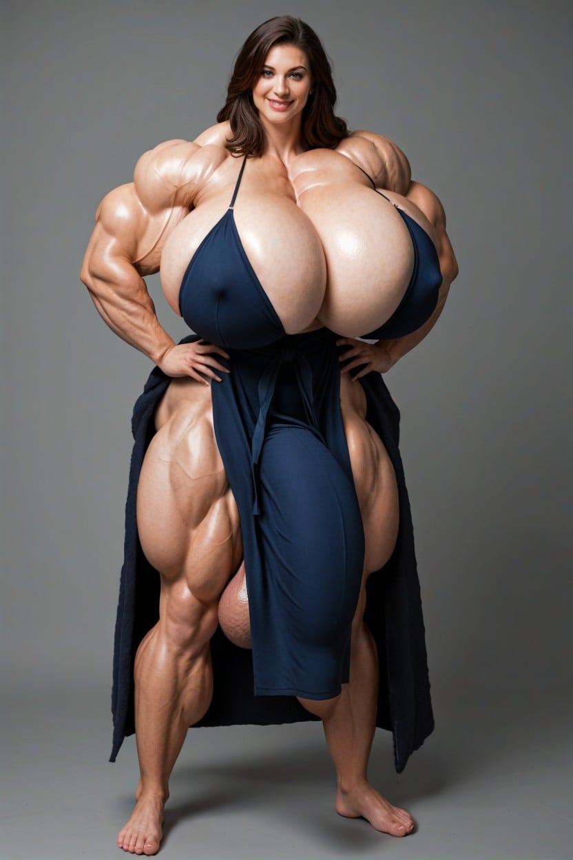 Huge Erected Nipples, Bathrobe, Colossal Breast Shemale AI Porn