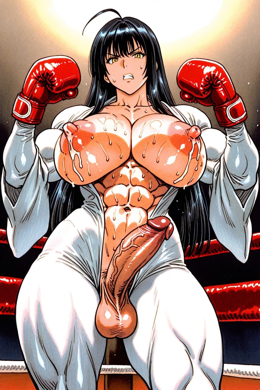 Low Boxing Guard Pose, Nu, Eight Pack Abs Porno IA transsexuelle