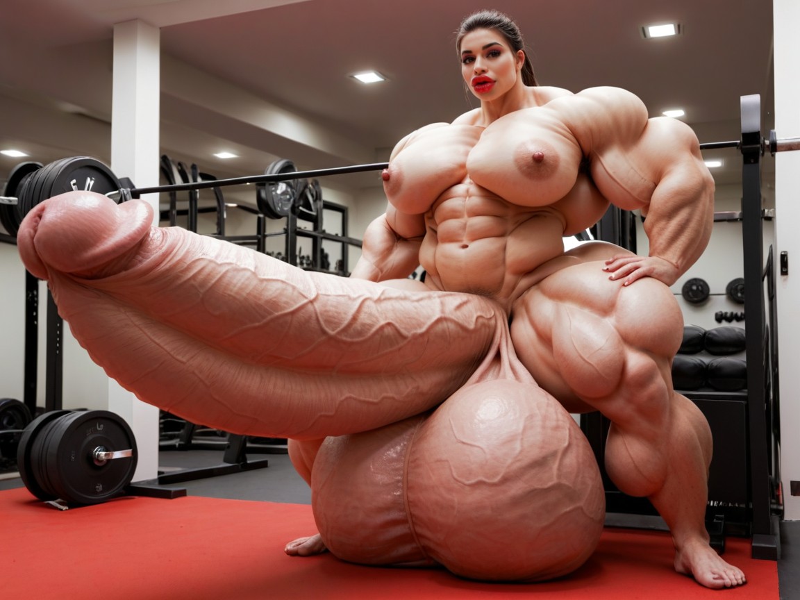 非常に筋肉質, Hyper Gigantic Swollen Bimbo Lips, Hyper Gigantic Balls ニューハーフAIポルノ