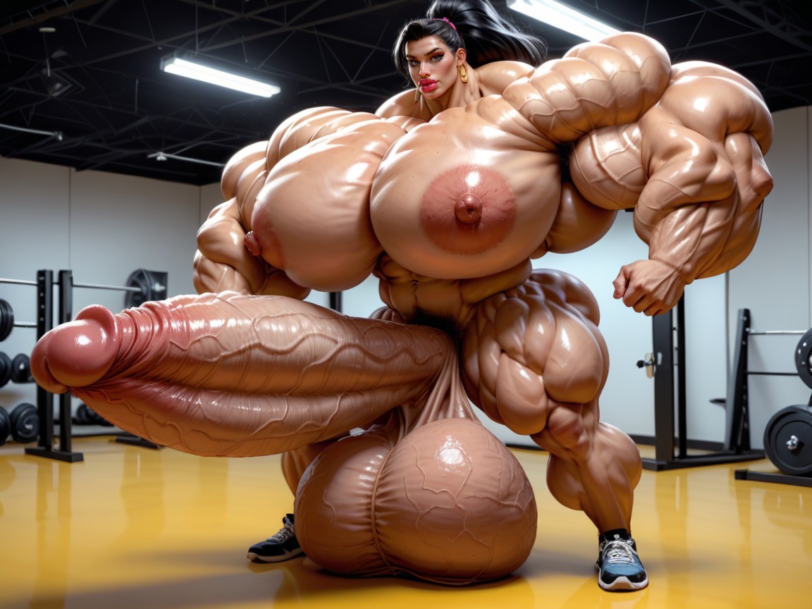 Hyper Oversized Gigantic Muscle Women, Hyper Oversized Enormous Massive Wides Penis, Hyper Oversized Balls Shemale AI Porn