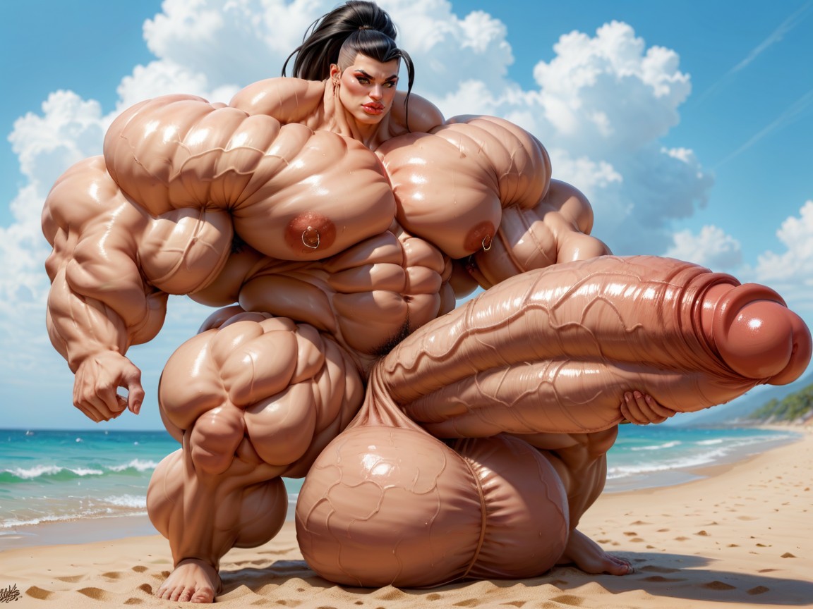 Hyper Gigantic Biceps, Hyper Gigantic Penis, Balls Are Big Enough To Touch The Floor Porno IA transsexuelle