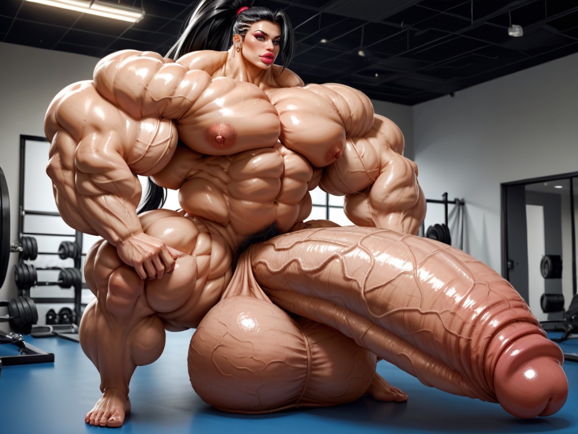 Gorgeous Face, Hyper Gigantic Massive Balls, Hyper Long Penis Porno IA transsexuelle