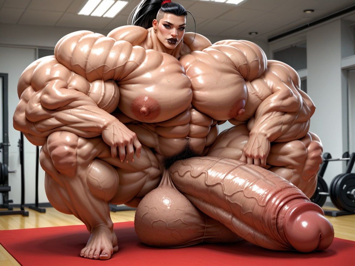 Full Body View, Hyper Gigantic Penis, Hyper Bimbo Porno IA transsexuelle