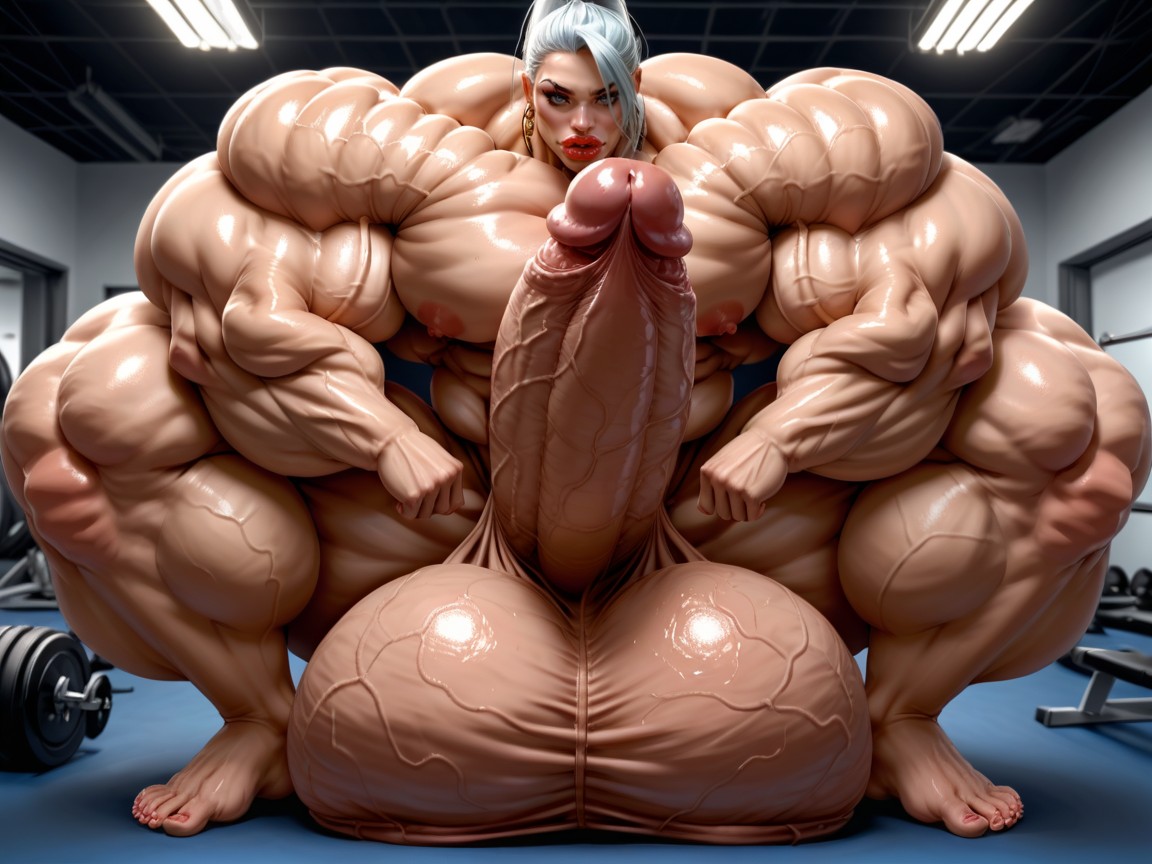 Hyper Gigantic Balls, Hdr, Nude Hyper Futanari With Hyper Gigantic Penis Porno IA transsexuelle