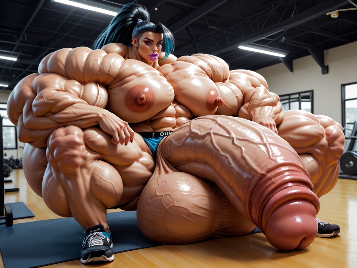 Balls Are Big Enough To Touch The Floor, Hyper Gigantic Swollen Bimbo Lips, Hyper Gigantic Muscle Hips Porno IA transsexuelle