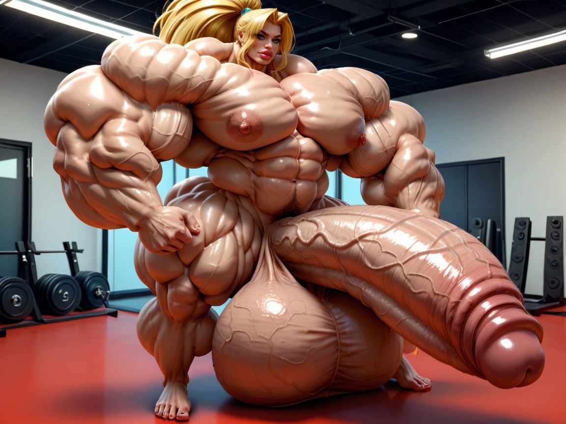 작은 가슴, 극도로 근육질, Hyper Gigantic Penis 쉬메일 AI 포르노