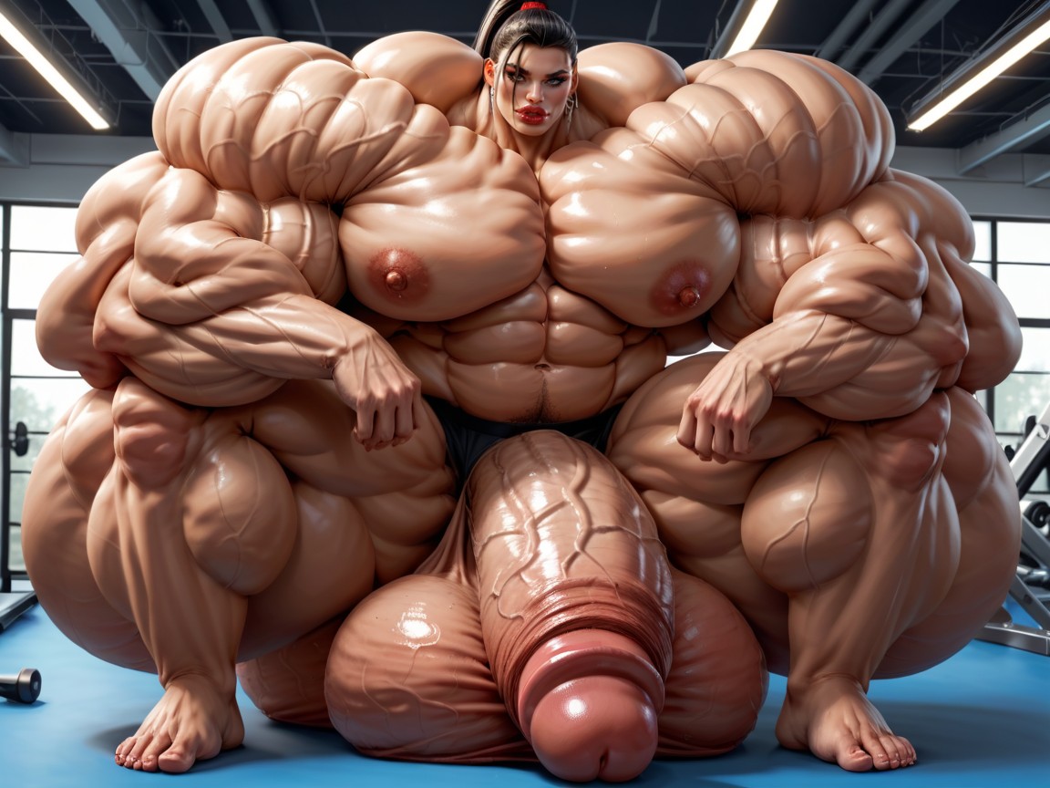 Full Body View, Penis Is Just Way Too Gigantic, Hyper Gigantic Swollen Bimbo Lips Porno IA transsexuelle