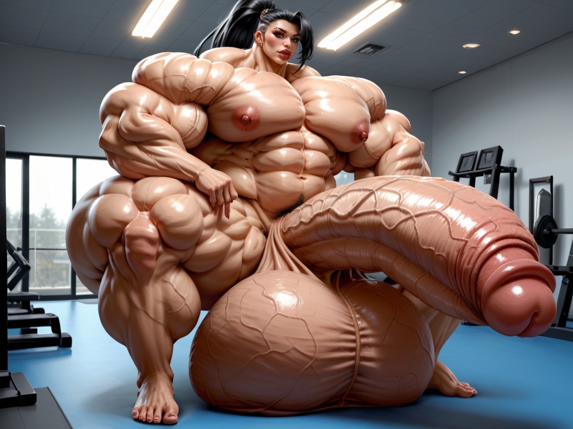 Naked, Hyper Gigantic Muscle Hips, Hyper Oversized Gigantic Muscle Women Porno IA transsexuelle