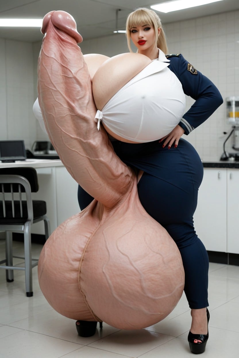Wide Hips, Peito Colossal, Hyper Gigantic Veiny Penis Travesti IA Pornô
