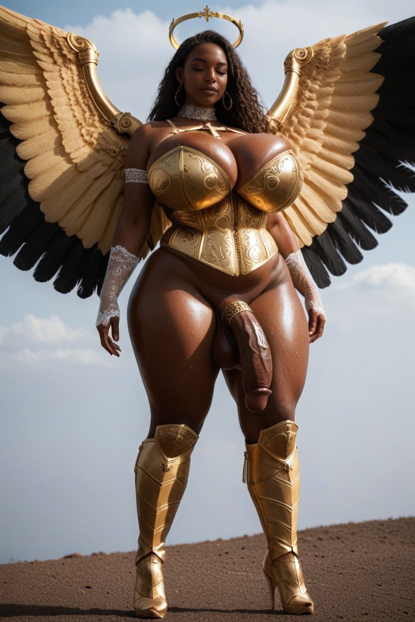 乳房擴張, Oiled Body, Thigh High Golden Armor Boots 人妖AI黃片