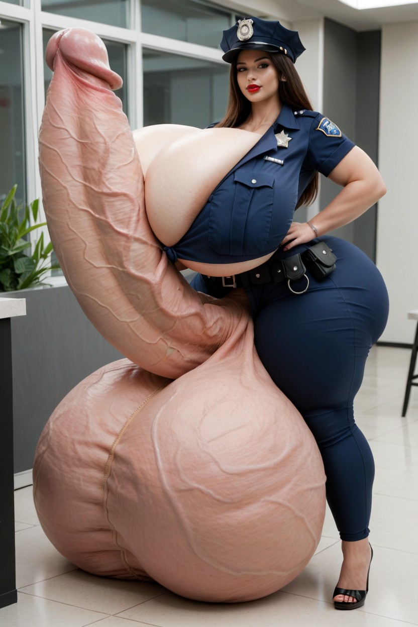 Standing, Wide Hips, Hyper Gigantic Testicles Shemale AI Porn