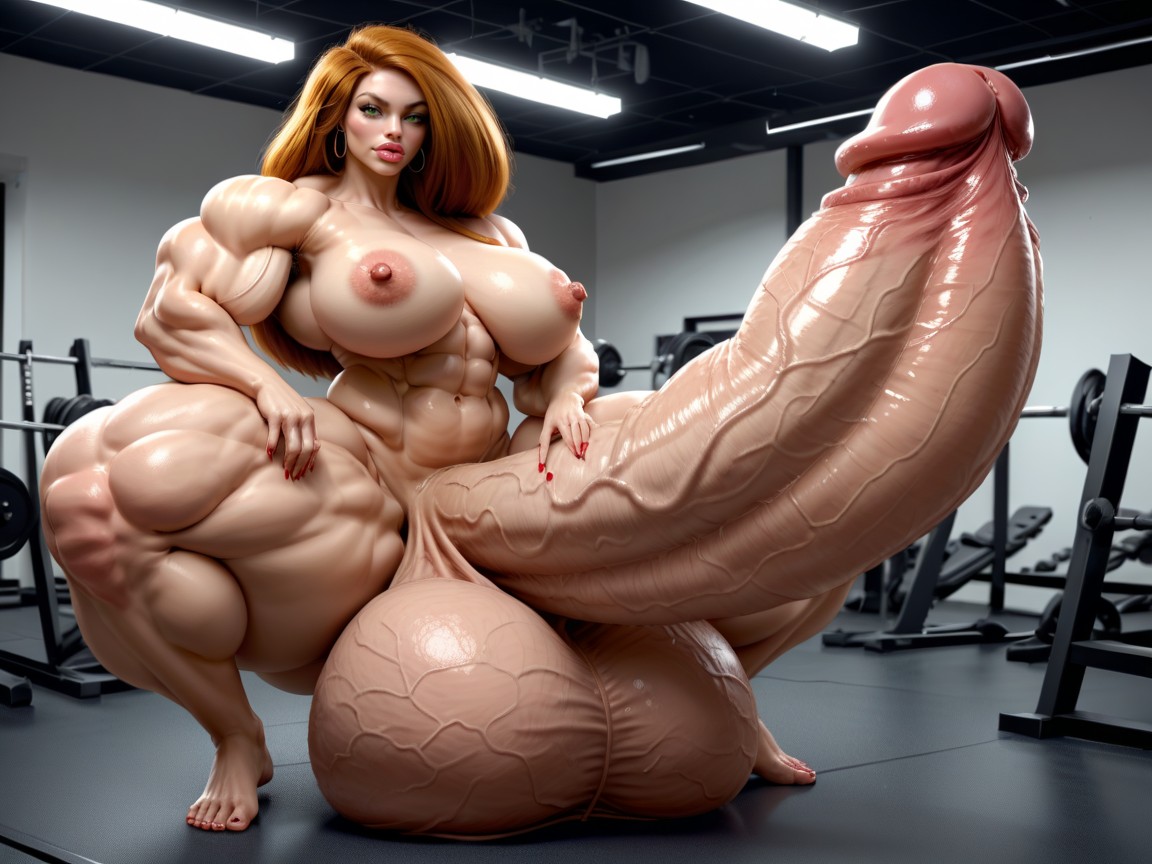 Rounded Ass, Balls Are Big Enough To Touch The Floor, Hyper Gigantic Balls Shemale AI Porn