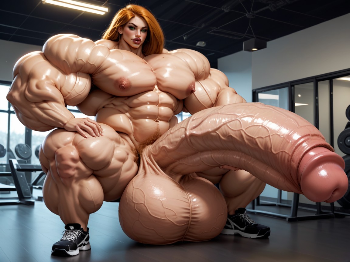 Hyper Gigantic Swollen Bimbo Lips, 小さな胸, Hyper Gigantic Massive Penis ニューハーフAIポルノ