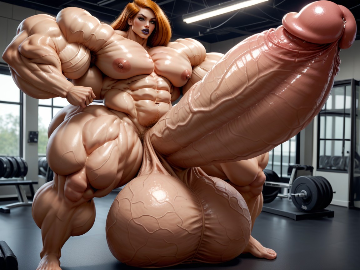 Giant Bulging Penis, Hyper Balls Growth, 非常に筋肉質 ニューハーフAIポルノ