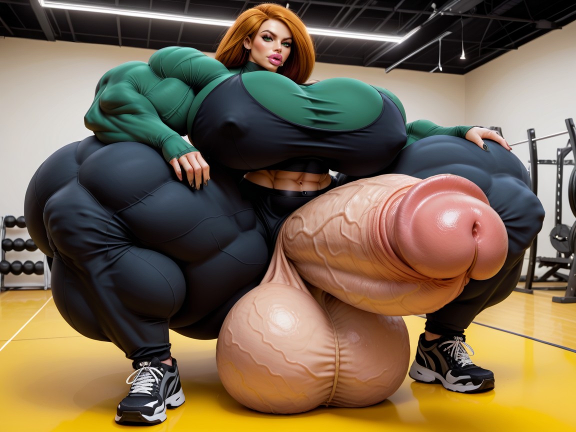 Hyper Balls Growth, Hyper Gigantic Lips, Penis The Size Of The Gym ニューハーフAIポルノ