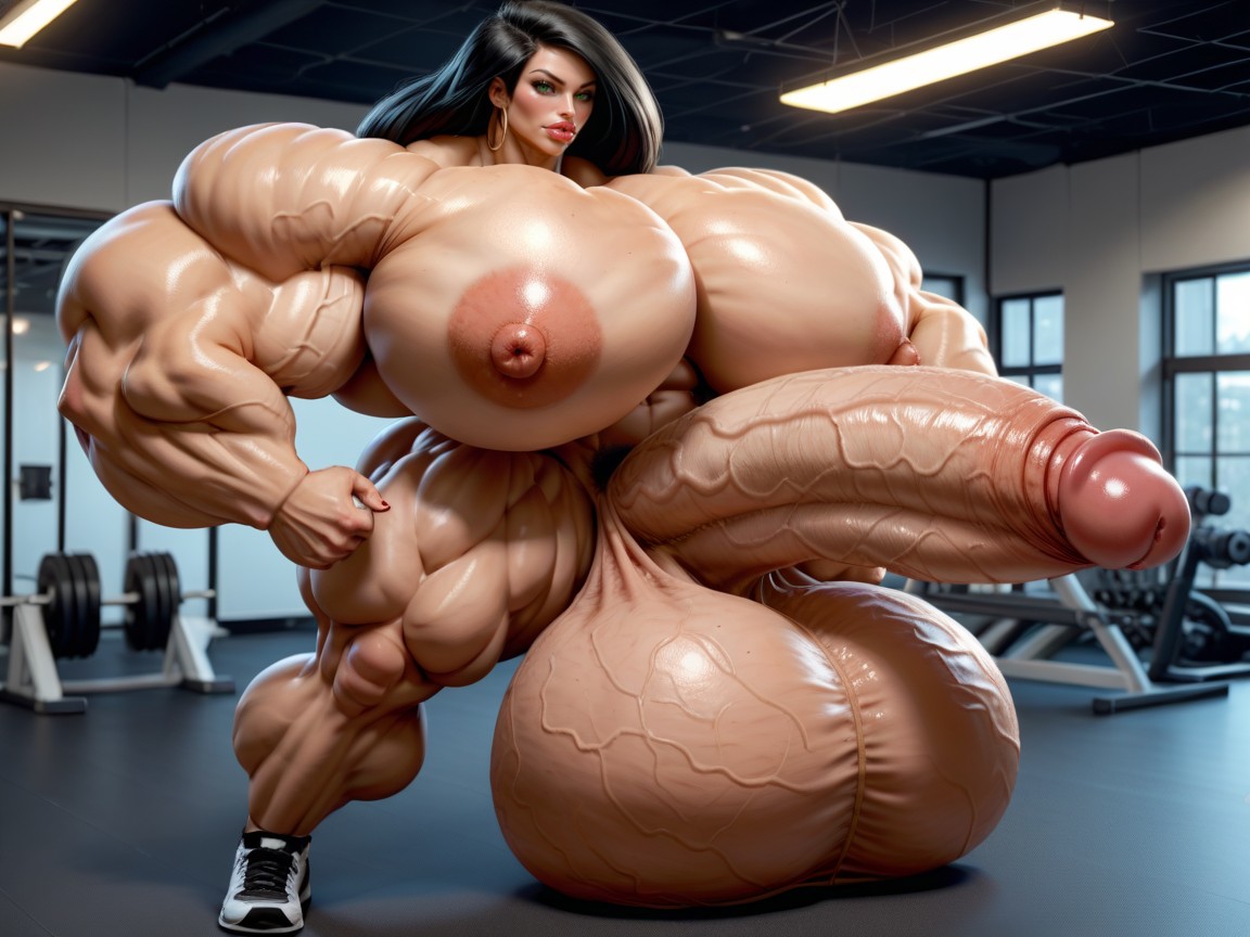 Hyper Long Penis, Hyper Oversized Gigantic Balls, Hyper Bimbo Shemale AI Porn
