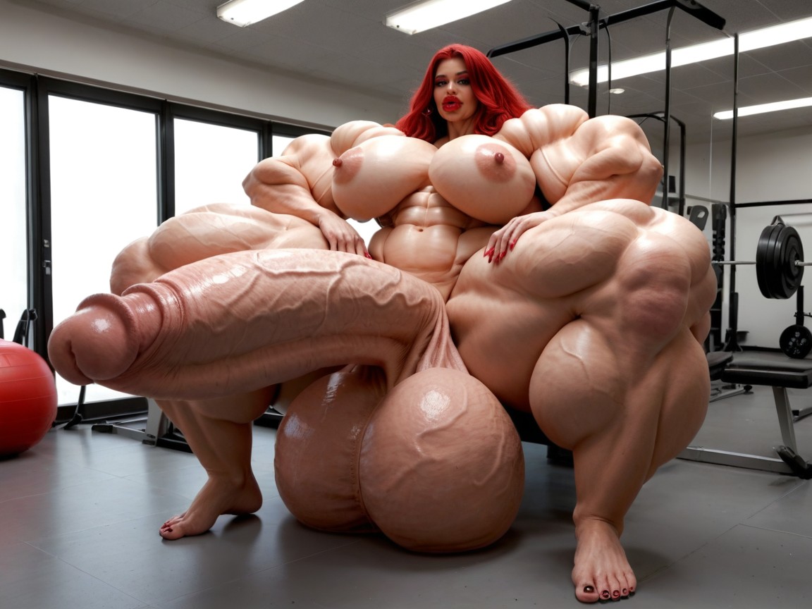 Balls Are Big Enough To Touch The Floor, Hyper Gigantic Massive Penis, Giant Bulging Penis Shemale AI Porn