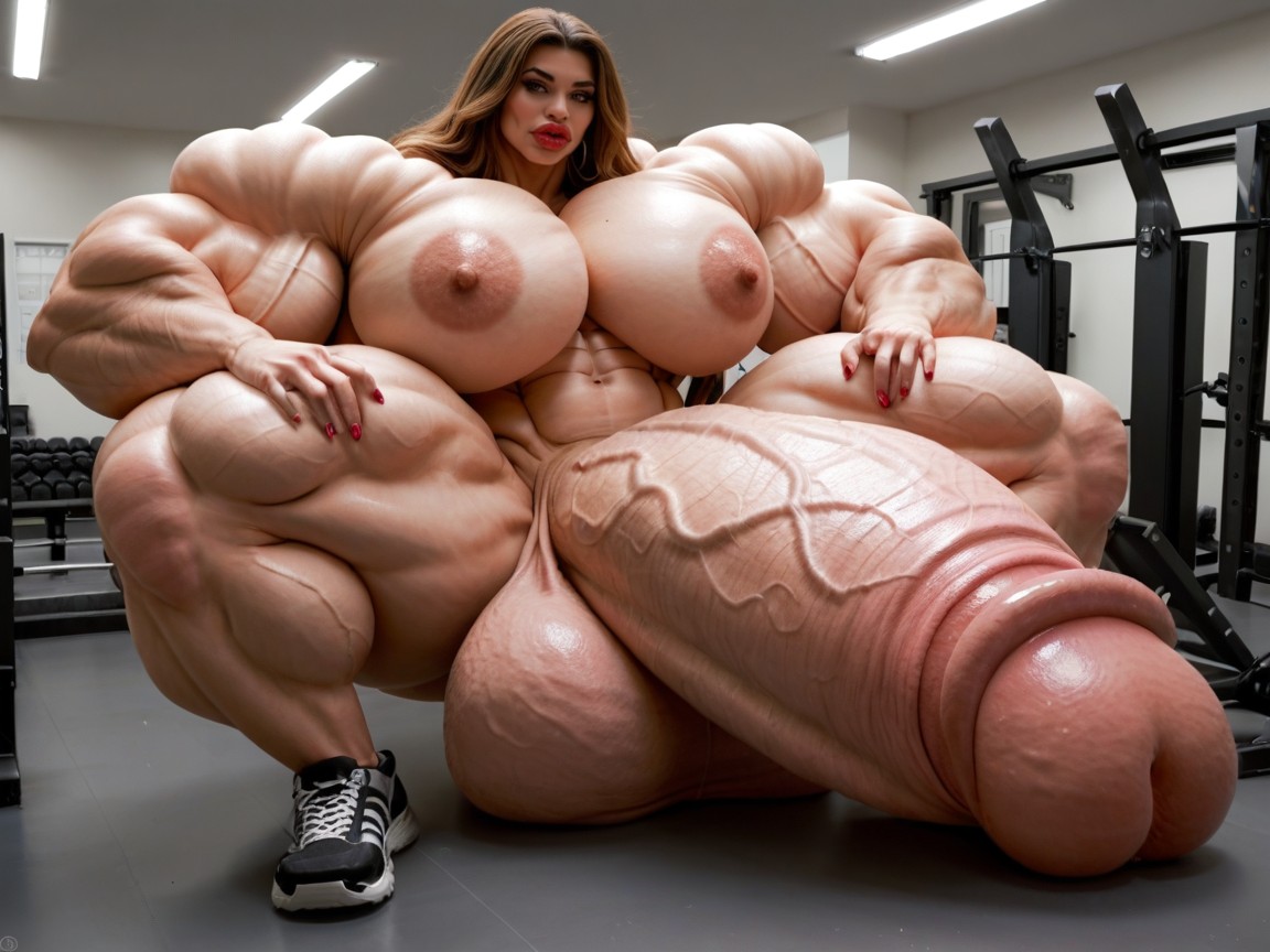Hyper Balls Growth, Hyper Oversized Gigantic Massive Muscle, Naked Shemale AI Porn