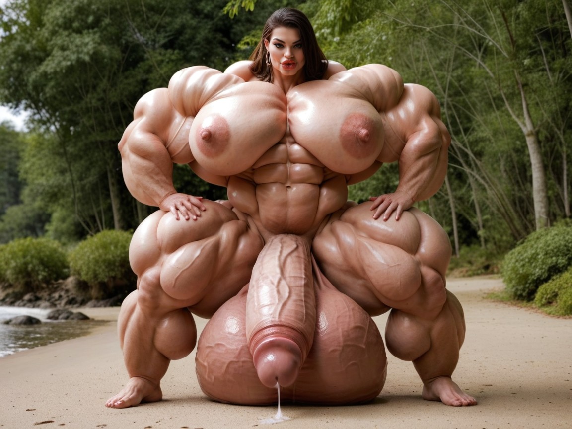 Nude Hyper Futanari With Hyper Gigantic Penis, Small Breasts, Hyper Bimbo Shemale AI Porn
