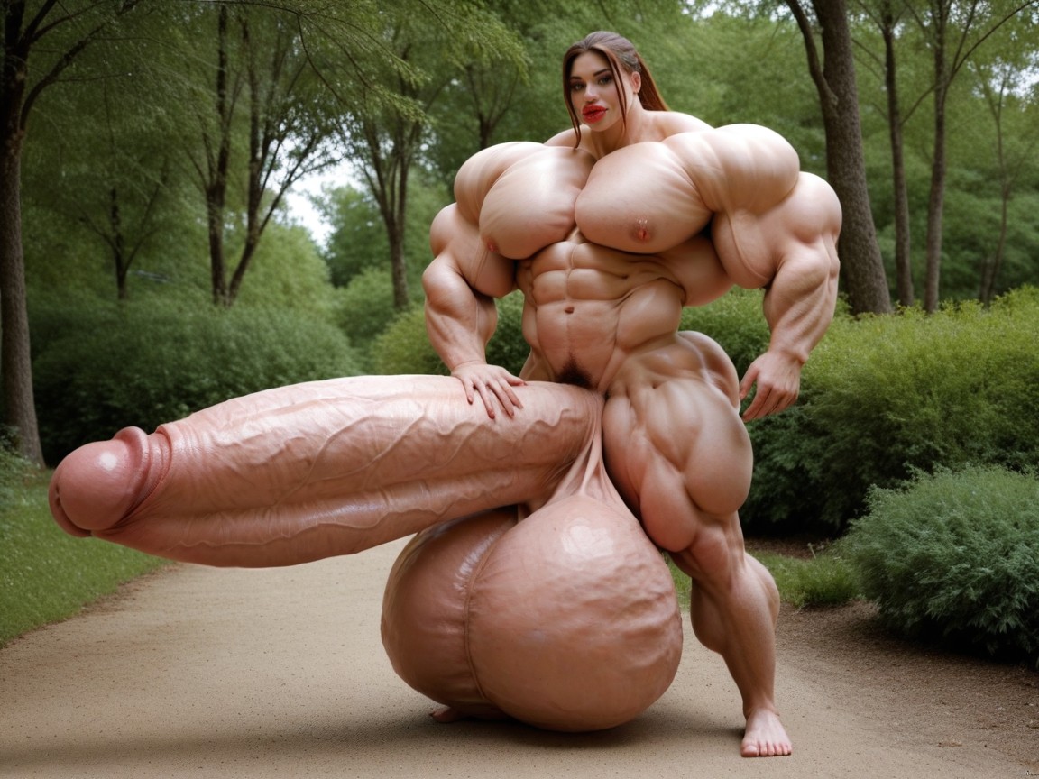 Hyper Gigantic Swollen Bimbo Lips, Full Body View, Nude Hyper Futanari With Hyper Gigantic Penis ニューハーフAIポルノ
